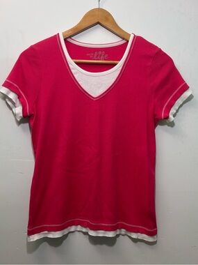 Y2K made for life and Fuchsia Layered V-Neck Tee with White Trim